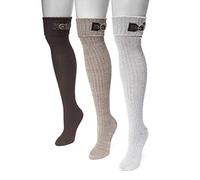 MUK LUKS Women's 3 Pair Buckle Cuff Over The Knee Socks, Brown, One Size (Pack of 3)