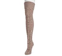 MUK LUKS Women's Cable Knit Over The Knee Socks Casual, Driftwood/Pearl, One Size