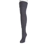 MUK LUKS Women's Cable Knit Over The Knee Socks Casual, Pewter, One Size