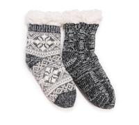 MUK LUKS Women's Chenille Eyelash Mix Cabin Sock (2 Pair Pack), Ebony, X-Large