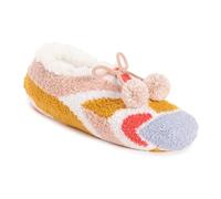 MUK LUKS Women's Cozy Ballerina Slipper with Sherpa Lining, Yellow/Pink, One Size