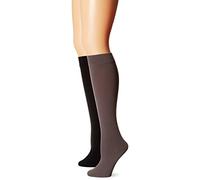 MUK LUKS Women's Fleece Lined 2-Pair Pack Knee High Socks, Black/Dark Grey, x-Large (Pack of 2)