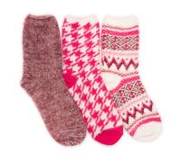 MUK LUKS Women's Set of 3 Fuzzy Yarn Socks, Pink, One size