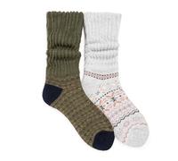 MUK LUKS Women's Slouch Heat Retainer Sock (2 Pair Pack), Green/Grey, One Size