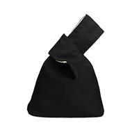 Muka Cotton Canvas Knot Bag, Small Knot Closure Wrist Tote Bag, Black Wristlet Makeup Pouch
