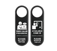 Muka Do Not Disturb Door Hanger Sign PU Leather Double Sided Please Knock Sign Video Call In Progress Door Sign for Office