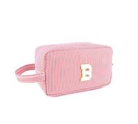 Muka Monogram Striped Cosmetic Bag, Initial Pouch for Women Girls, Travel Toiletry Organizer, Ideal Present-Pink-O