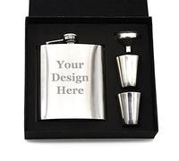 Muka Personalized 7 oz Hip Flask Set, Customized Stainless Steel Flask with Funnel and 2 Shot Glasses, Laser Engraved-Silver