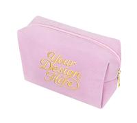 Muka Personalized Velvet Makeup Bag with Name Initial Logo, Custom Printed/Embroidered Velvet Jewelry Case-Pink