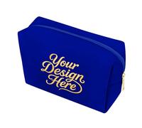 Muka Personalized Velvet Makeup Bag with Name Initial Logo, Custom Printed/Embroidered Velvet Jewelry Case-Royal Blue