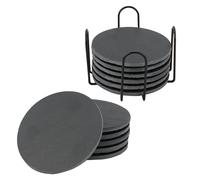 MUKCHAP 12-Piece Slate Coasters Set with Holder, Black Stone Coasters, 10cm/4 Inch Round