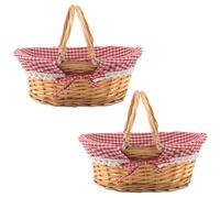 MUKCHAP 2 Pack 32 x 23 x 12cm Wicker Picnic Basket, Oval Wicker Basket with Folding Handle Lining, Woven Willow Picnic Basket Hamper for Picnics, Parties, BBQs, Honey Color