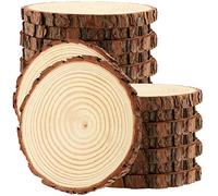 MUKCHAP 20 Pieces 9-10 CM Round Wood Log Slices, Tree Bark Wood Slice Discs, Unfinished Wooden Circles for Crafts, Wedding Decoration, DIY Project