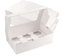 MUKCHAP 25 Pack 6 Holes White Cupcake Boxes, Rectangle Cardboard Cupcake Holder with Window, Empty 6 Cavity Bakery Carrier Box Sweet Boxes with Insert for Muffins, Pastries
