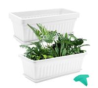 MUKCHAP 4 PCS 43cm/17 Inch White Plastic Window Box Planter, Rectangular Window Flower Plant Boxes with Trays and Plant Labels, Rectangular Windowsill Planter for Vegetables