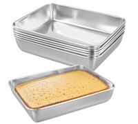 MUKCHAP 6 Pack 25 x 20 x 5.4cm Stainless Steel Baking Trays, Rectangle Cake Tins, Deep Baking Sheet Trays, Silver Roasting Pans for Cake Brownie Bread and Food Cookin