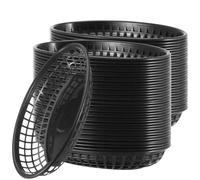 MUKCHAP 60 PCS Black Oval Plastic Fast Food Basket, 23 x 14.5 x 4cm Plastic Food Serving Baskets for Chip Sandwiches Burgers