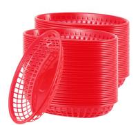 MUKCHAP 60 PCS Red Plastic Fast Food Basket, 23 x 14.5 x 4cm Oval Fast Food Baskets, Plastic Food Serving Baskets for Chip Sandwiches Burgers