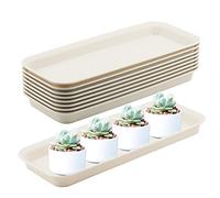 MUKCHAP 8 PCS Plastic Rectangular Plant Drip Tray, 37 x 14 x 3cm Beige Planter Tray, Window Box Flower Pot Saucers for Indoor and Outdoor