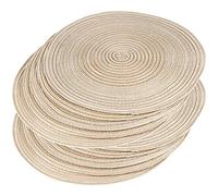 MUKCHAP Set of 10 Beige Cotton Placemats, 37.5cm Heat Insulation Round Cotton Table Mats, Round Braided Woven Placemats for Party, Kitchen, Dining Room