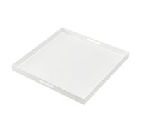 MUKEEN Oversize Extra Large King Size Bed Tray for eating Big Glossy White Acrylic Serving Tray with Handles 24x24 Inch -Spill Proof- Decorative Countertop Organizer for Ottoman,Bed,Party, Butler Tray