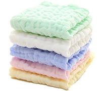 MUKIN Baby Muslin Washcloths - Soft Newborn Baby Face Towel and Washcloth for Sensitive Skin - 5 Pack, 12x12 inches, Assorted Colors, 100% Muslin Cotton
