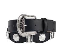 MUKINGBELTS Men's Western Ranger Belt Full Grain Leather Scalloped Design, Silver Conchos Removable Buckle Cowboy Dress Belt, Black, Fit Waist 35-41inch