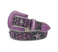 MUKINGBELTS Shinning Rhinestone Star Belt for Men Women Western Hip Hop Punk Y2k Style Unisex Leather Belt for Cowgirl Cowboy, Black Purple, XL:Fit Waist 37-43inch