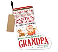 Mukjyuyi Grandpa Christmas Stocking, Burlap Christmas Stocking Gifts for Papa, Santa's Workshop Xmas Stocking Fireplace Hanging Stockings for Family Holiday Christmas Decorations