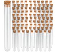 MUKLEI 100 PCS 15 x 100mm Test Tubes with Cork Stoppers, Empty Test Tubes, 10ml Test Tubes with Lids, Plastic Test Tubes for Sweet Candy, Spices, Seed