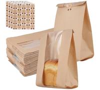 MUKLEI 100 PCS Kraft Paper Bread Bags with Window, 35x21x9cm Large Kraft Paper Bakery Bags with Stickers, Loaf Bag for Homemade Bread, Cookies, Donuts Storage