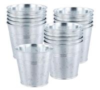 MUKLEI 16 PCS 11cm Galvanised Small Metal Buckets, 4 Inch Mini Tin Buckets, Round Pail for Plants, Candy, Flower