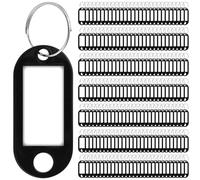 MUKLEI 200 PCS Black Plastic Key Tags with Labels and Split Ring, Small Keyring Tag for Key Fobs, Luggage, Office