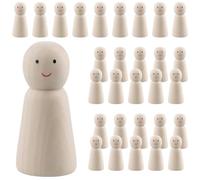 MUKLEI 30 Pack Wooden Peg People Craft, 60mm Small Peg People with Expression, Blank Wooden Figures, Little Wooden Figures for Craft Art Projects and Decoration