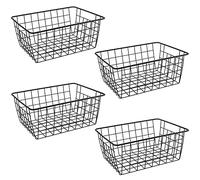 MUKLEI 4 Pack Black Wire Storage Baskets, 28 x 22 x 12cm Metal Wire Storage Baskets, Wire Organizer Bins, Pantry Storage Basket for Bathroom, Fridge, Office, Freezer, Cabinet, Shelf