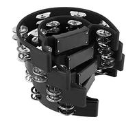 MUKLEI 4 PCS Half Moon Tambourine, Double Row Hand Held Tambourines, Plastic Hand Tambourine Percussion Instrument with 20 Jingles, for Party, KTV, Bar, Black