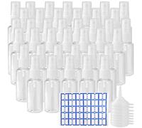 MUKLEI 40 PCS 30 ml Small Plastic Spray Bottles, Clear Fine Mist Bottles with Funnels and Labels, Empty Travel Refillable Bottles for Toiletries, Makeup, Cleaning