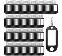 MUKLEI 400 PCS Black Plastic Key Tags with Labels and Split Ring, Small Keyring Tag for Key Fobs, Luggage, Office