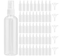 MUKLEI 50 PCS 100ml Plastic Travel Spray Bottle, Refillable Empty Spray Bottles with Lids, Clear Empty Fine Mist Sprayer with 5 Funnels, Portable Spray Container for Home, Travel, Makeup