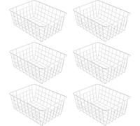 MUKLEI 6 PCS 28 x 22 x 12cm White Wire Storage Baskets, Metal Freezer Storage Baskets, Pantry Organizer Storage Bin for Bathroom, Fridge, Office, Freezer, Cabinet, Shelf