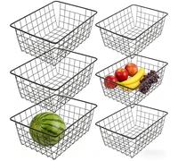 MUKLEI 6 PCS Black Wire Storage Baskets, 2 Different Sizes Metal Wire Freezer Baskets, Pantry Storage Bin Basket for Bathroom, Fridge, Office, Freezer, Cabinet, Shelf, 28x22x12cm, 36x29x16cm