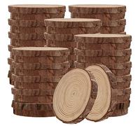 MUKLEI 60 PCS 9-10cm Natural Wood Slices, No Hole Wooden Log Slices, Unfinished Log Wooden Circles Wood Discs for Arts, DIY Crafts, Christmas Ornaments, Wedding Decoration, Wood Coasters