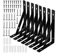 MUKLEI 8 PCS 150mm Black Heavy Duty Shelf Brackets, 90 Degree L Shelf Brackets Wall Mount, Triangle Shelf Support Bracket with Screws Anchors for Bookshelf, Cupboard