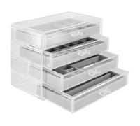 MUKLEI Clear Acrylic Jewellery Box, Adjustable Jewellery Organiser with 4 Drawers, Clear Acrylic Earring Storage Box, Jewelry Storage Drawers for Necklace, Ring, Earring