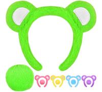MUKOSEL Bear Ears Headband and Tail Set, Bear Costume Animal Ears Costume for Adult Women Men, Halloween Party Headwear Accessories (Green)