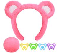 MUKOSEL Bear Ears Headband and Tail Set, Bear Costume Animal Ears Costume for Adult Women Men, Halloween Party Headwear (Pink 2)