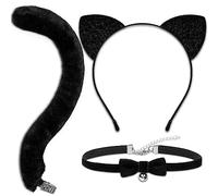 MUKOSEL Cat Ears Headband and Tail Bell Collar Set, Cat Costumes for Women Girls Black Cat Ears and Tail Set, Cat Costume Accessories Halloween Party Cosplay Costumes Set for Adults Women Girls