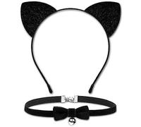 MUKOSEL Cat Ears Headband with Bell Collar Set, Black Cat Costumes for Women Girls, Cat Costume Accessories Halloween Cosplay Party Costumes for Adults Women Girls