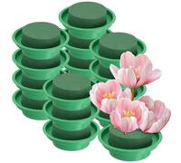 MUKSEUT 16 Pack 3 In / 8cm Round Floral Foam with Bowl, Green Floral Foam, Flower Foam Block with Tray, Flower Arrangement Foam for DIY Craft, Wedding, Florist Supplies