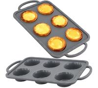 MUKSEUT 2 PCS Silicone Muffin Trays Metal Frame, 6 Cup Muffin Pan with with Handle, Non-Stick Yorkshire Pudding Tray, Jumbo Muffin Top Pan for Cake, Egg Bite, Grey